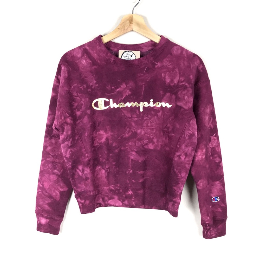 Champion Burgundy Tie Dye Crewneck Sweatshirt - M